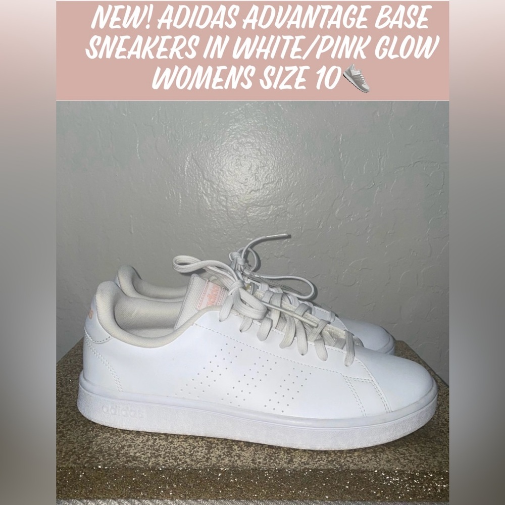 🎉HP🎉New! Adidas Advantage Base Sneakers in White/Pink Glow Womens Size 10👟